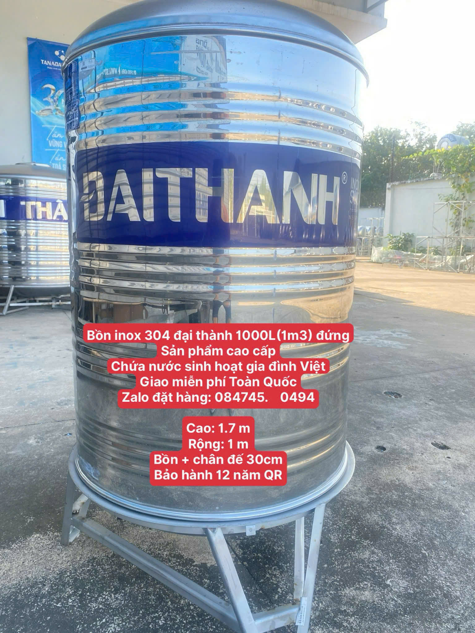 Bình inox 304 1000 lít đứng đại thành Téc inox cao cấp 304 đại thành 1 khối đứng giao miễn phí Toàn Quốc